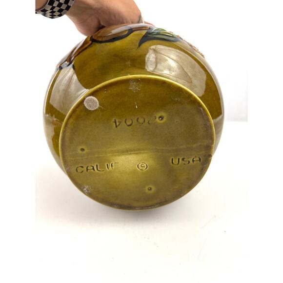 California Pottery Cookie Jar 2004 Mustard Yellow Embossed Fruit VTG Kitchen - Picture 5 of 16